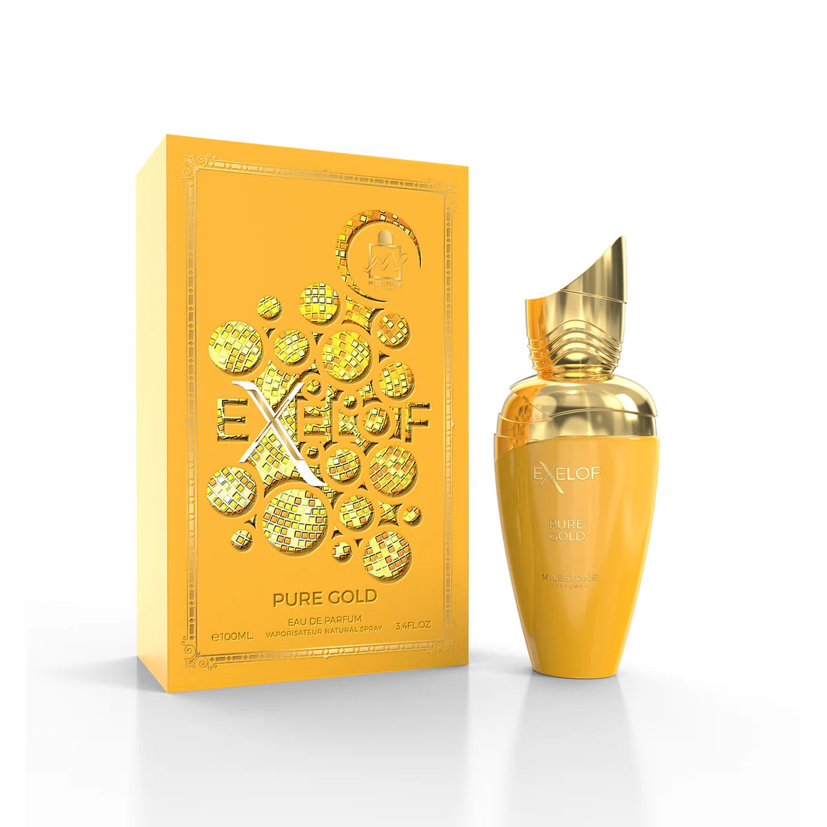 Exelof Pure Gold by Milestone – 2.8 Oz Eau de Parfum