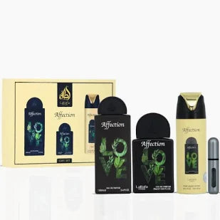 Affection de Lattafa Pride Unisex, set de 3 piezas: Eau de Parfum de 100 ml, Miniatura de 20 ml, Spray de 200 ml